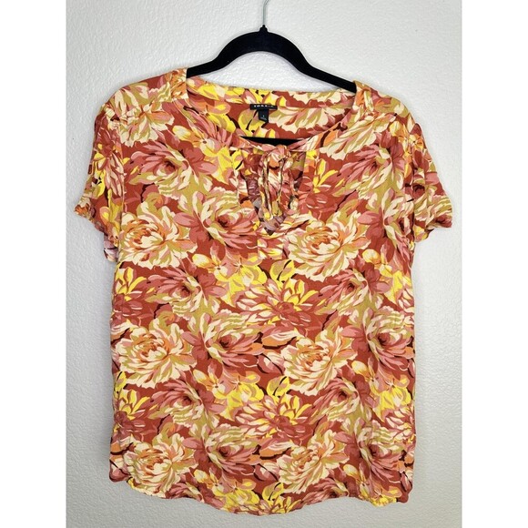 Torrid Blouse Womens 1 US 1X Multicolor Floral Short Sleeve Keyhole Tie Neck - Picture 1 of 5